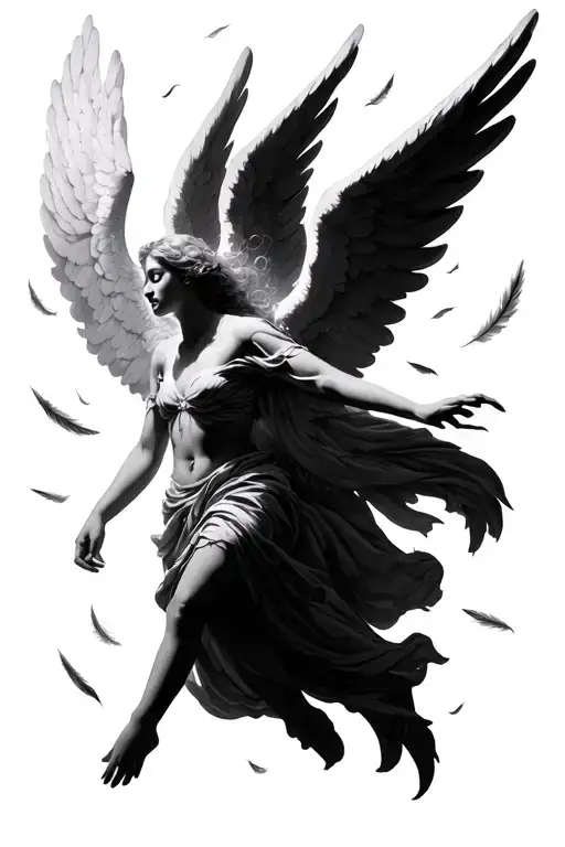 An Angel Falling Down Reaching For The Light The Angel Has Wings And There Are Feathers Falling Off