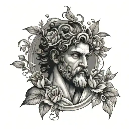 Greek God Surrounded By Flowers Growing