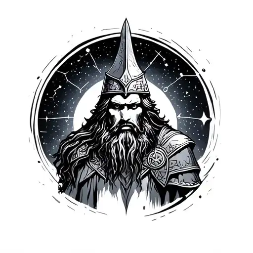 Constellation As Background And Norse God In Front