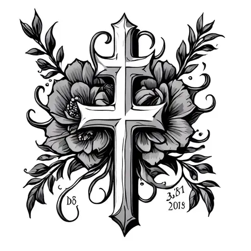 Cross With Two Dates On Either Side Old English