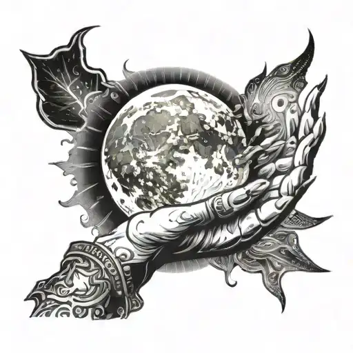 Hand Moon Merging Together