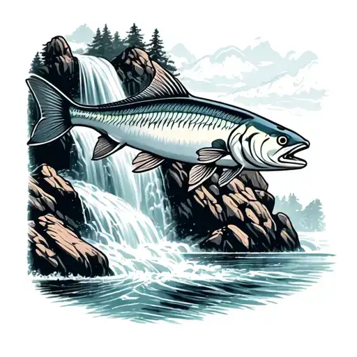 Rock Jumping Salmon In Waterfall