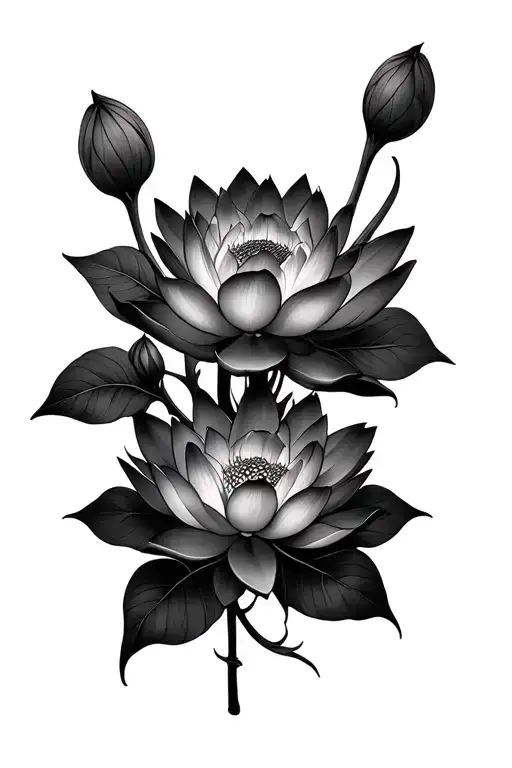 Multiple Lotus Flowers With Leaves Intertwined