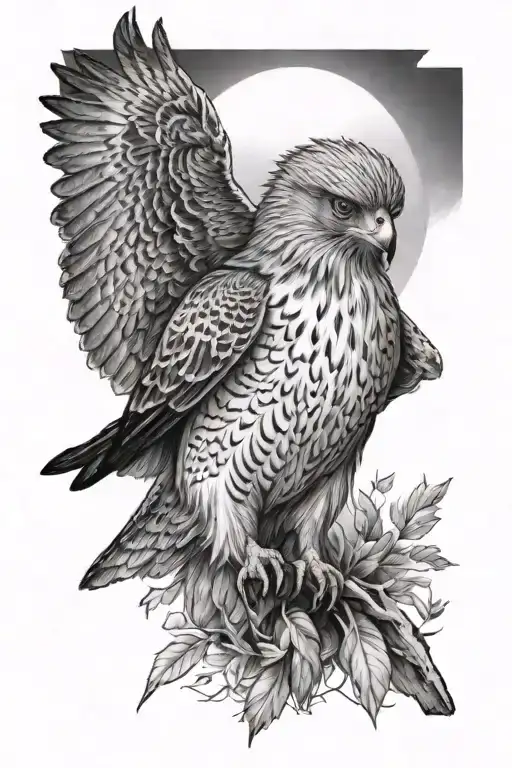 Black And Grey Realism Tattoo Of A Red Tailed Hawk And A Cardinal
