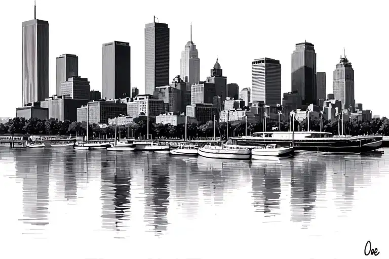 Detroit Michigan Skyline That Transitions To Ore Dock In Marquette Michigan