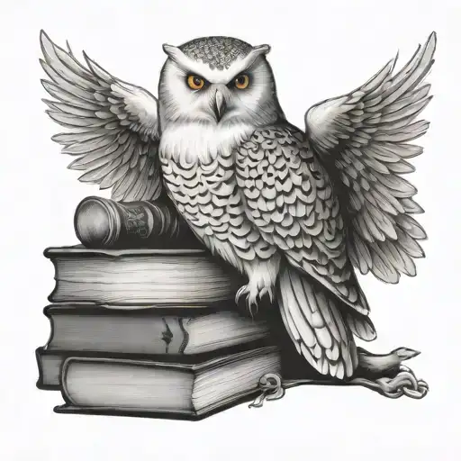Snowy Owl Standing On A Stack Of Books Wearing A Crown