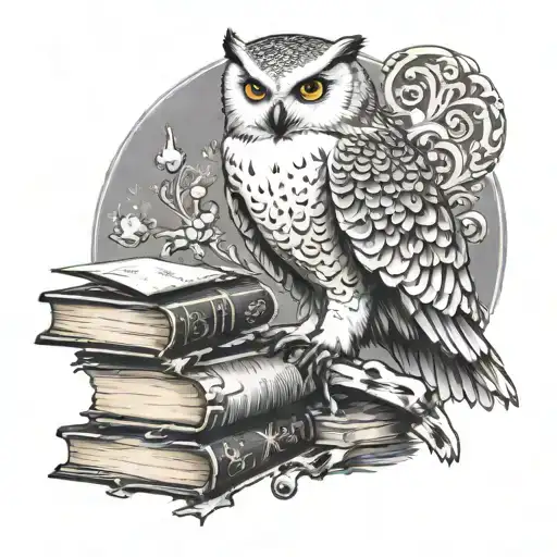 Snowy Owl Standing On A Stack Of Books Wearing A Crown