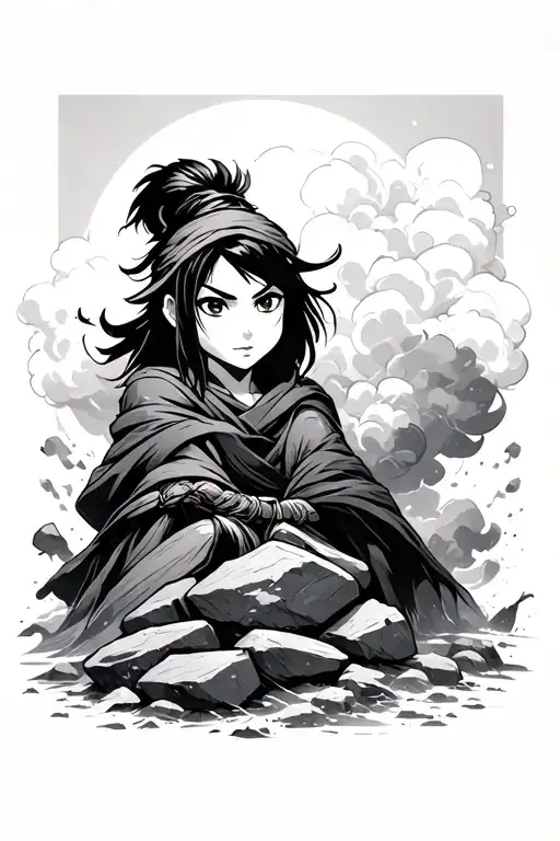 Toph With Rocks And Dust Clouds