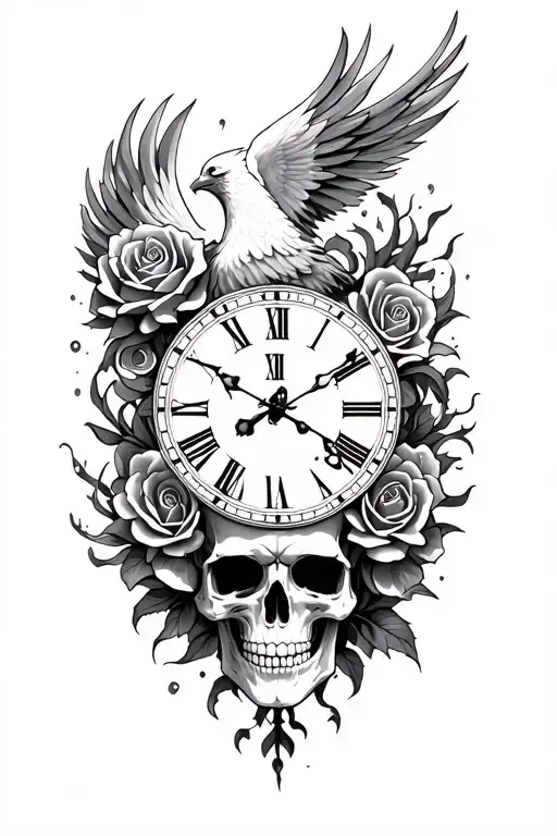 Skull Rose Phoenix Ocean Clock Strength Courage