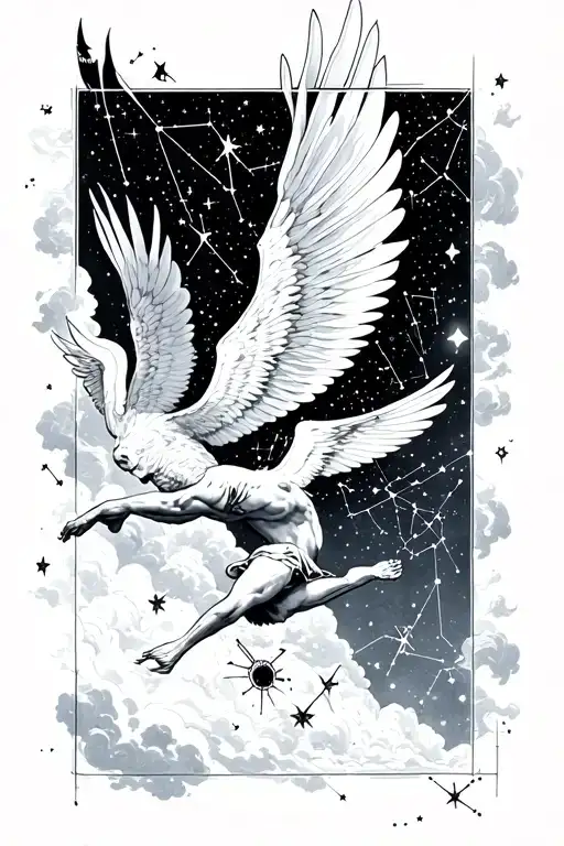 Icarus Falling From Sky Filled With Constellations