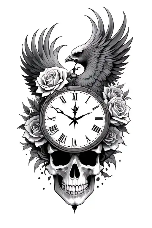 Skull Rose Phoenix Ocean Clock Strength Courage