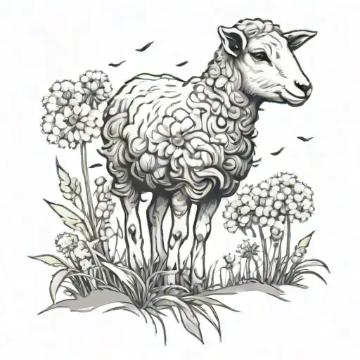 A Little Lamb In A Feild Of Dandelions Blowing In The Wind