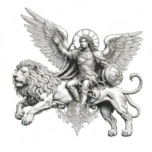 Archangel Michael And Lion Surrounded