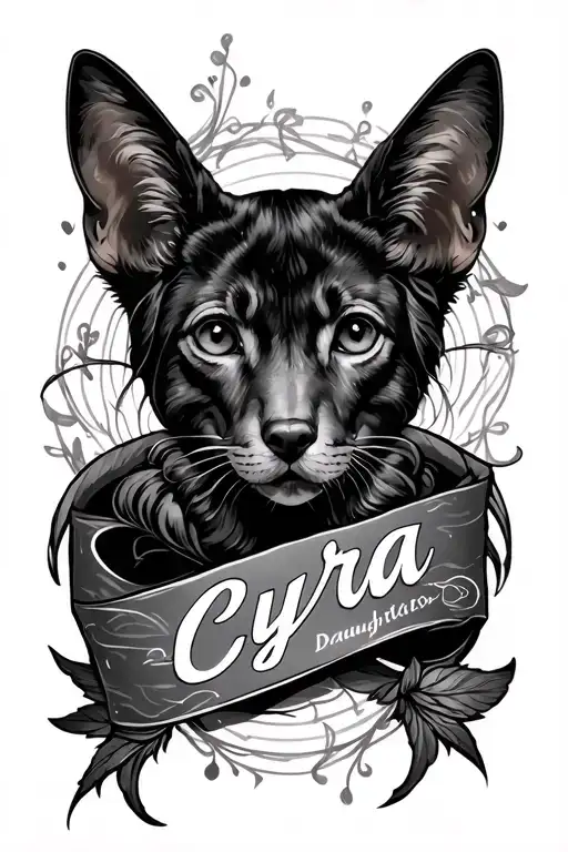 Name Of Daughter Cyra Along With Some Line Work Around It