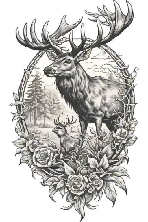 Deer Bow Hunting Scene