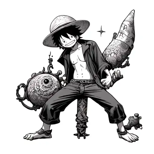 Luffy And Its Current Crew With Iconic Objects Of Each