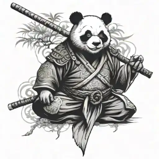 Samurai Panda With Samurai Hat Whole Body