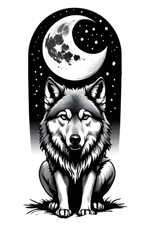 Wolf With Moon Goal Post And Ball