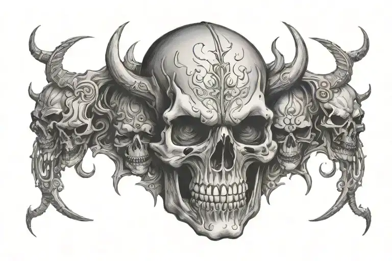 Demon And Skulls Facing Each Other