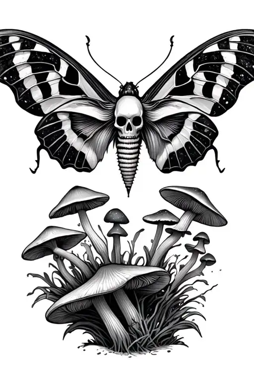 Death Moth And Mushrooms