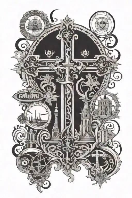 Cross Surrounded Travel Landmarks