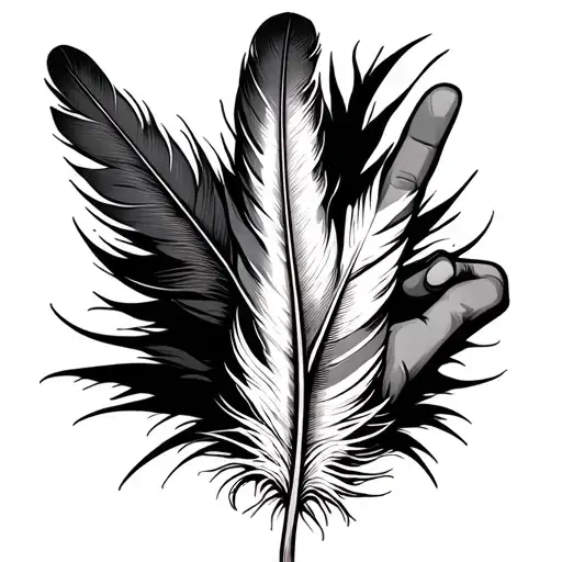 222 Diagonal Of A Feather Next To It And A Peace Hand Gesture On The Wrist