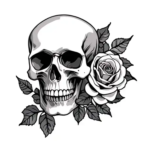 Skull And Rose Interwined