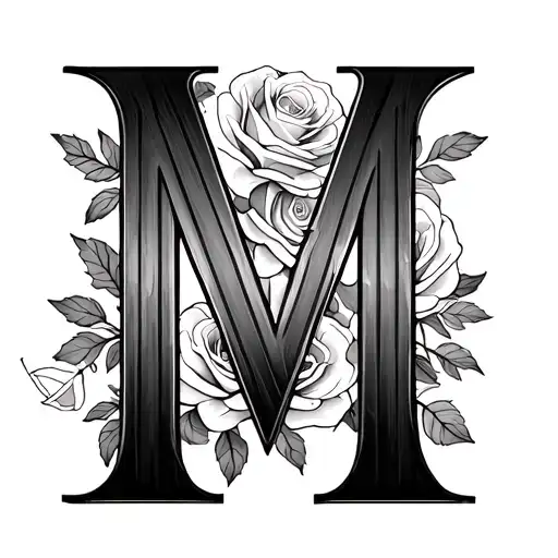 Letter M With Roses Behind It From Top Right