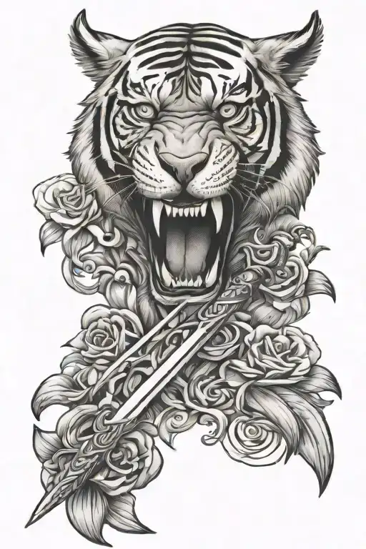 Tiger Skull With Sword Piercing