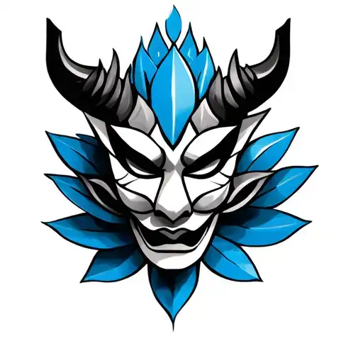 Blue Lotus And Sri Lankan Devil Mask Geometric