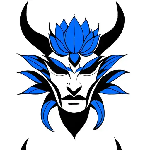 Blue Lotus And Sri Lankan Devil Mask Geometric