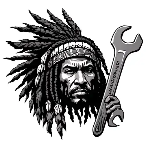 Gangsta Dread Locks Native American Holding Wrench