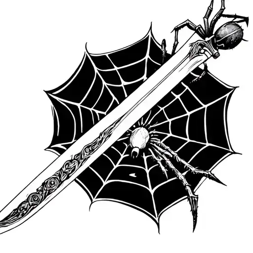 A Sword And On It A Spider Is Climbing Down From A Web