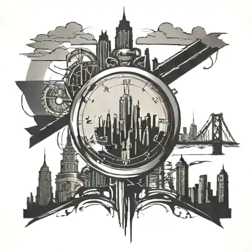 A Stylish Brooklyn Skyline Silhouette With A Watch Face Incorporated Into The Design