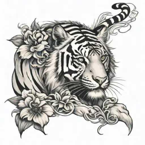 Tiger With Flower And Martial Arts