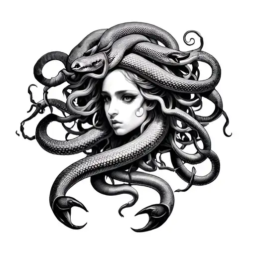 Medusa With Snakes Wrapping A Scorpio And Snakes