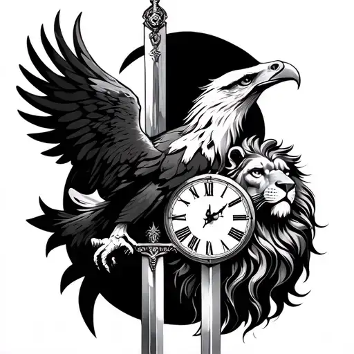 Eagle And Sword And Clock And Lion Mix Features