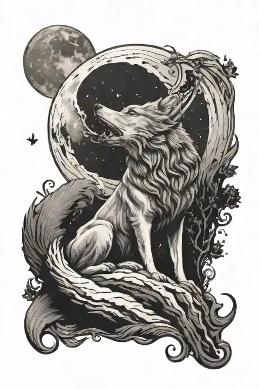 Feminine Lone Wolf Howling At The Moon