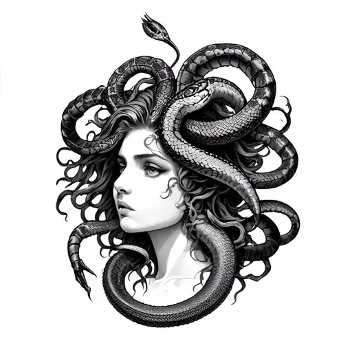 Medusa With Snakes Wrapping Around A Scorpio