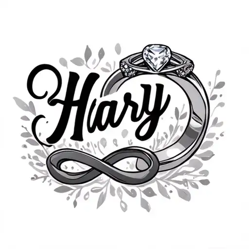 Writing That Says Harjy Baby With Engagement Ring And Infinity Sign