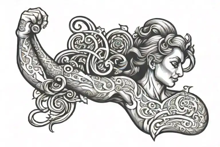 Make Me A Picture Of A Tattoo That Says Moncion Going Down A Tricep