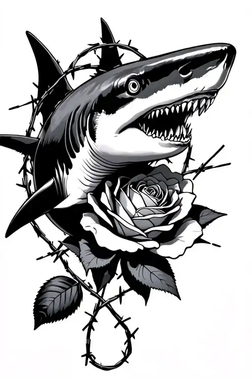 Shark Swimming Around Barbed Wire Rose