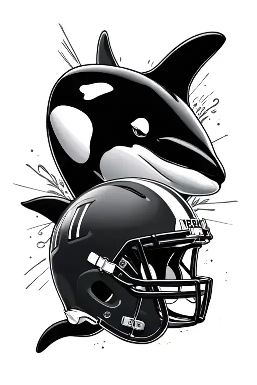 An Orca And An American Football Helmet Surrounded
