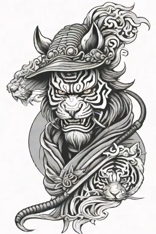 Samurai Mask And Tiger