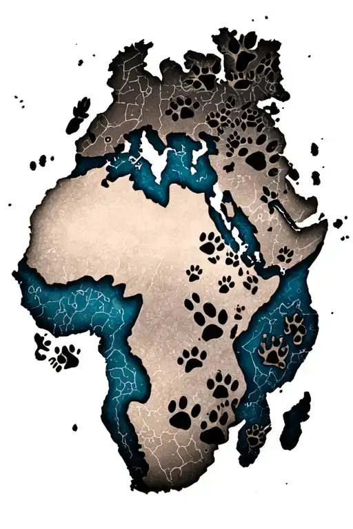 Africa Map With Black Cat Paw Prints Slowly Fading