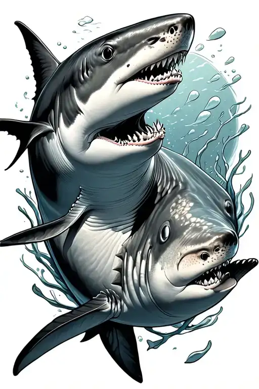 Black Tip And Nurse Shark Outline Swimming