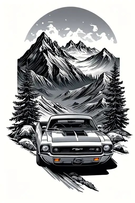 Ford Maverick Car And Mountains Inside Surrounded