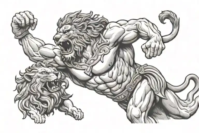 Hercules Choking The Nemean Lion Roaring