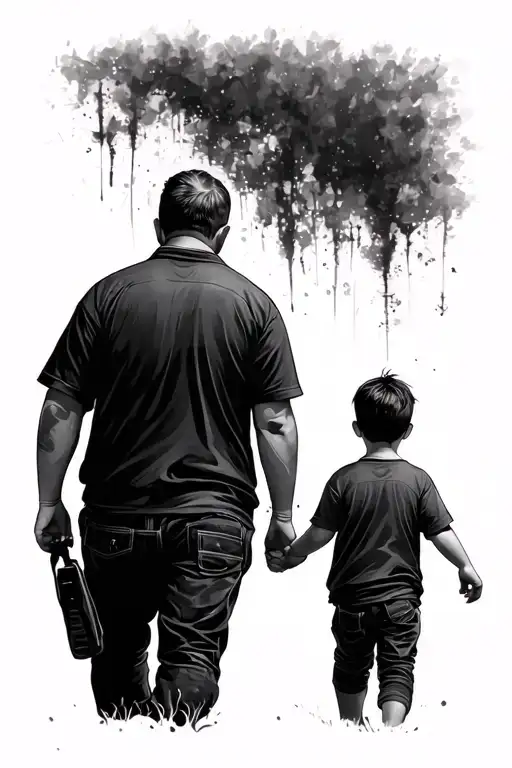 Dad And Son Walking Towards