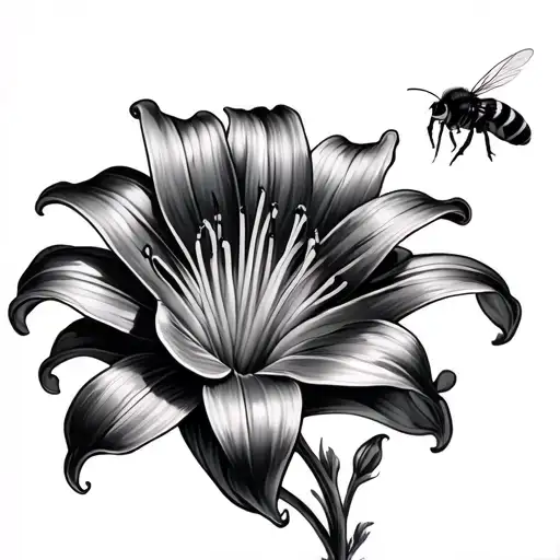 Masculine Lily Flower With Bee Flying
